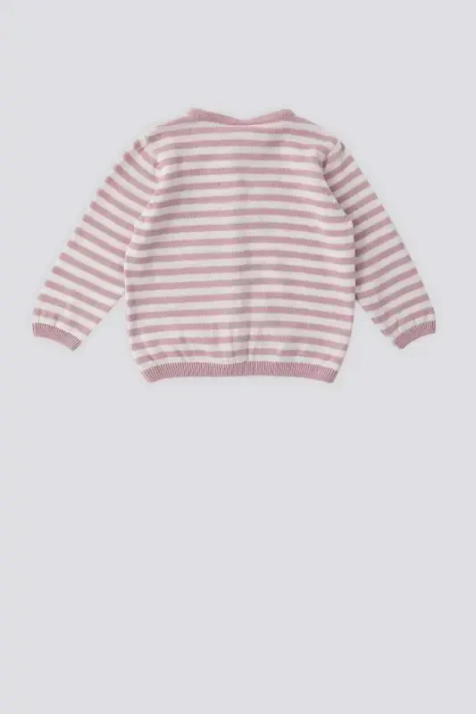 U.S. Polo Assn Pembe Çizgili Düğmeli Bebek Bebek Hırka - 4