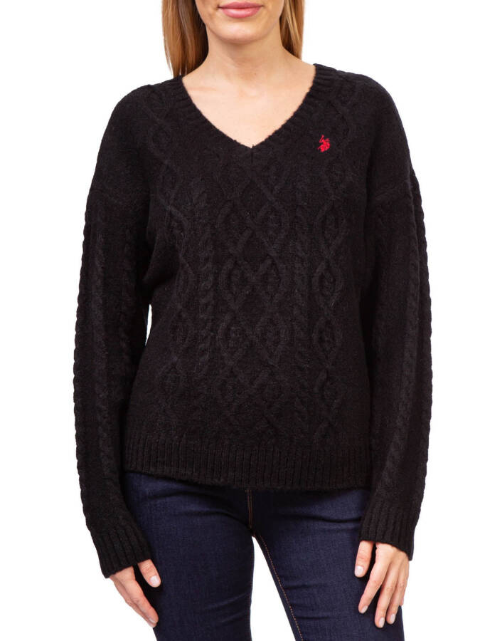 U.S. Polo Assn. V-Neck Cable Knit Sweater - 1