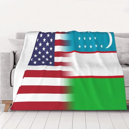 Us Uzbekistan America Flag Warm Blanket Soft 50x40in for Bed Sofa Men Women - 1