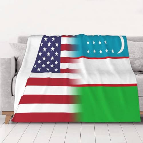 Us Uzbekistan America Flag Warm Blanket Soft 50x40in for Bed Sofa Men Women - 1