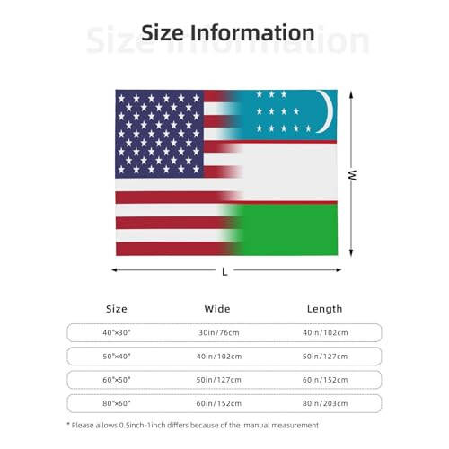 Us Uzbekistan America Flag Warm Blanket Soft 50x40in for Bed Sofa Men Women - 7