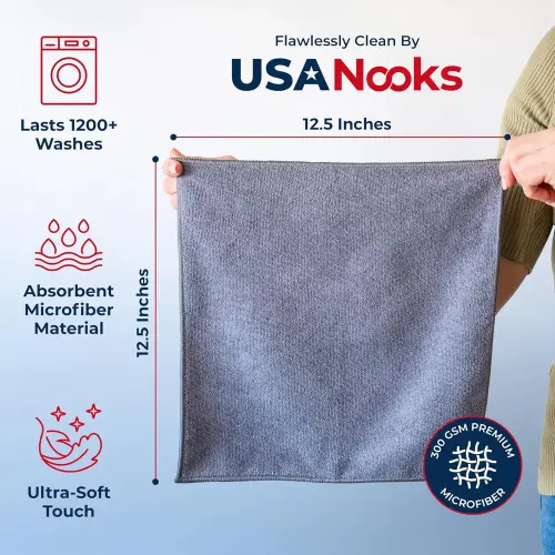 USANOOKS Microfiber Cleaning Cloth for Kitchen, Household & Automotive Car Cleaning Towels - Gray - Pack of 12 - 2