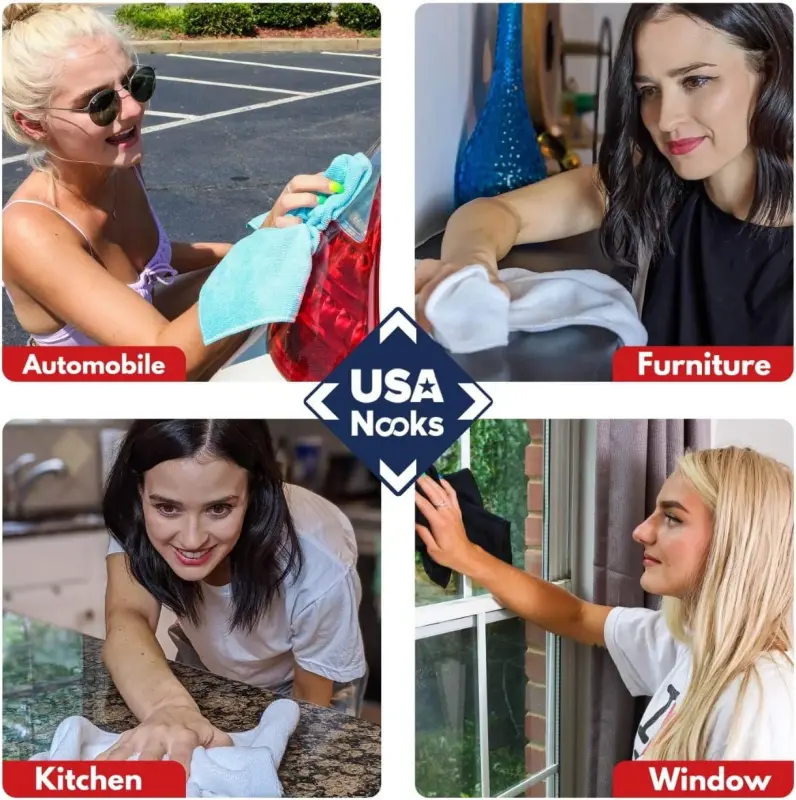 USANOOKS Microfiber Oshxona, Uy va Avtomobilni Tozalash Dastgohi uchun Mato - Kulrang - 12 Tali Paket - 8