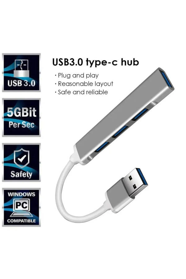 Usb 3.0 4 Portlu Çoklu Splitter Adaptörü Çoğaltıcı Hub Pc Çoklayıcı - 1