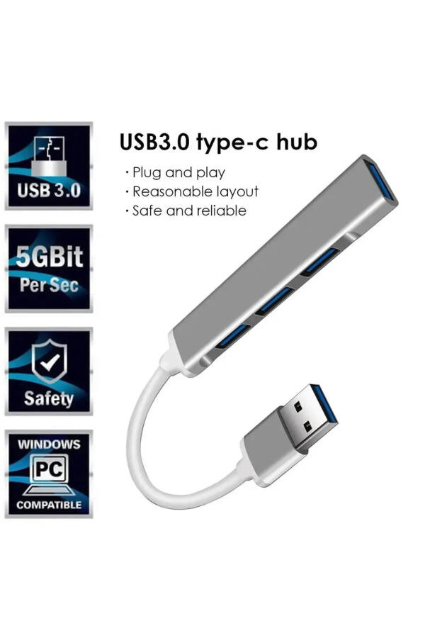 Usb 3.0 4 Portlu Çoklu Splitter Adaptörü Çoğaltıcı Hub Pc Çoklayıcı - 8