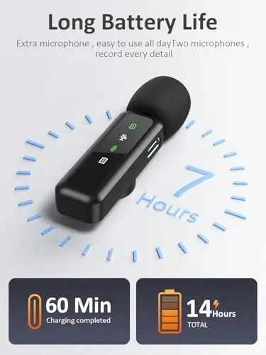 USB C Беспроводной петличный микрофон для iPhone 15/16, Mini Lav LED микрофон для телефона Android с шумоподавлением, петличный микрофон для подкастов для создания контента Tiktok, видеозаписи, потоковой передачи, видеоблогов - 5