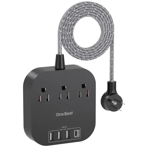 USB C bilan quvvat uzatgich, 3 rozetka 4 USB port (22.5W/4.5A) Stol usti zaryadlash stansiyasi, Yassi vilka, 5 futlik o'ralgan uzatma simi, Sayohat, kruiz kemasi uchun kuchlanishdan himoyalanmagan, ETL ro'yxatdan o'tgan, qora - ONE BEAT