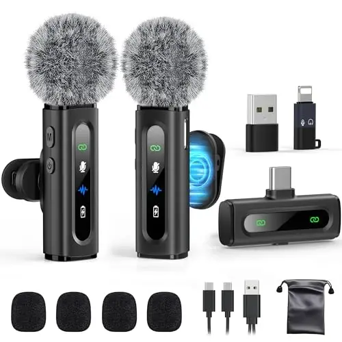 USB C Lavalier Microphone Wireless AI Noise Cancellation Mini Mic for Type-C Android, iPhone 17/16/15, Tablet, PC, Video Recording Clip-on Mics with Rotatable Clip, Ideal for TikTok, YouTube, Podcast - 1