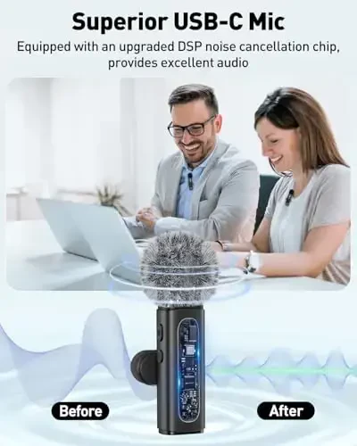 USB C Lavalier Mikrofoni Simsiz Mini Mikrofon Android Telefon/Planshet/Kompyuter uchun Tip-C Aylanadigan Klip va Shovqinni Yo'q qiluvchi Yozuvli Klip Yopishtirish Mikrofonlari, Vlog Tiktok Youtube Podkast Kontent Yaratuvchilar uchun Ideal - GoorDik (1)