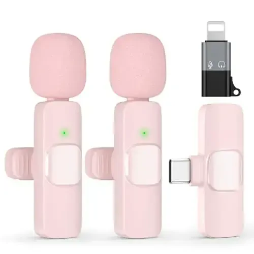 USB C Mini Wireless Lavalier Microphone for iPhone 15 16, iOS and Android Devices - Noise Reduction Lapel Mic for Recording, Clip Omni Lav Mic for Video Recording, Tiktok, Youtube, Vlog (Pink) - 1