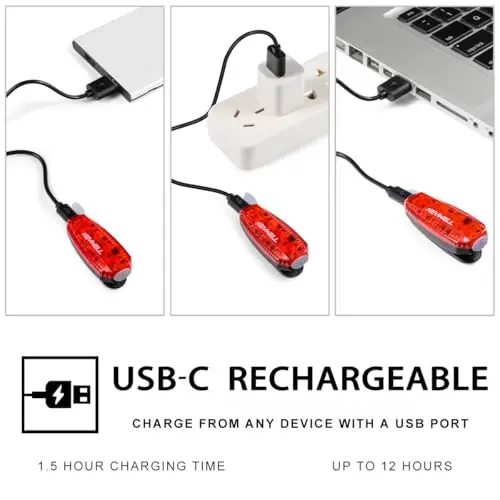 USB-C orqali quvvatlanadigan LED xavfsizlik chiroqlari (2 dona) - Yuguruvchilar, sayohatchilar, piyodalar, bolalar, itlar va velosipedlar uchun klipsli strob chiroqlar - Reflektorli jihozlar uchun yuqori ko'rinishga ega aksessuarlar - KEYWELL (1)