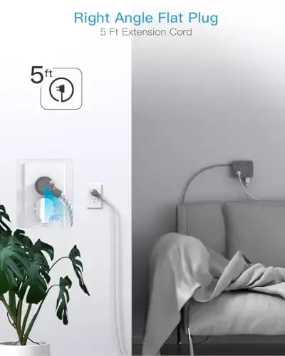 USB C portli tokchali uzaytirgich (2 USB C), HANYCONY 8 rozetkali kuchlanishdan himoyalovchi, 5 futlik uzaytirgich simli, tekis vilka devorga o'rnatish, uy ofisi uchun stol zaryadlash stantsiyasi, ETL ro'yxatga olingan kulrang - 7