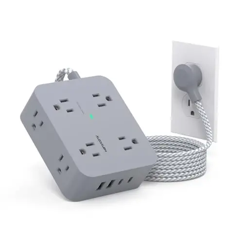 USB C portli tokchali uzaytirgich (2 USB C), HANYCONY 8 rozetkali kuchlanishdan himoyalovchi, 5 futlik uzaytirgich simli, tekis vilka devorga o'rnatish, uy ofisi uchun stol zaryadlash stantsiyasi, ETL ro'yxatga olingan kulrang - HANYCONY