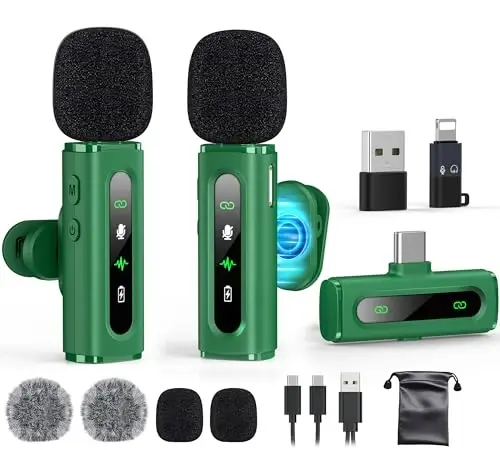 USB C Wireless Lavalier Microphone for iPhone, iPad & Android Phone, Green | 360° Rotatable Clip, Clear Indicator Light, Noise Reduction, Plug & Play, Ideal for Vlogs, TikTok & YouTube Content Creators - 1