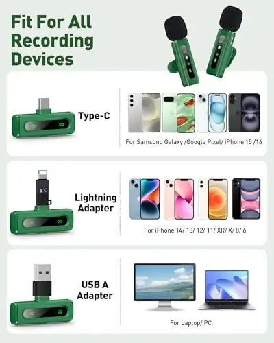USB C Wireless Lavalier Microphone for iPhone, iPad & Android Phone, Green | 360° Rotatable Clip, Clear Indicator Light, Noise Reduction, Plug & Play, Ideal for Vlogs, TikTok & YouTube Content Creators - 5