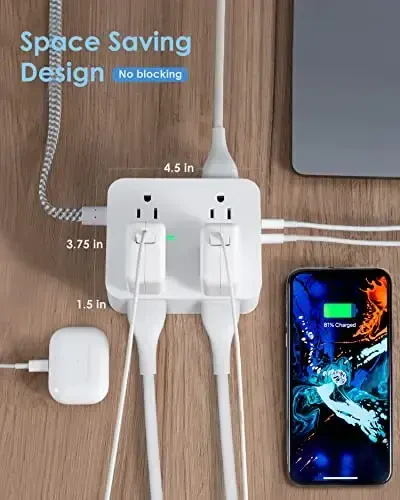 6Ft Surge Protector Power Strip with USB C, HANYCONY Extension Cord with 8 Outlets(2.2 IN) 4 USB Ports(2 USB C), Flat Plug, Wall Mount, 3 Side Outlet Extender for Home Dorm Room Essentials, ETL Listed - 3