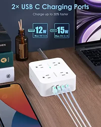 6Ft Surge Protector Power Strip with USB C, HANYCONY Extension Cord with 8 Outlets(2.2 IN) 4 USB Ports(2 USB C), Flat Plug, Wall Mount, 3 Side Outlet Extender for Home Dorm Room Essentials, ETL Listed - 4