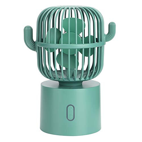 USB Desk Fan, 3 Speeds Adjustable Portable Cute Cactus Desktop Table Fan Two Ways Charging Wide-Angle Shaking Head Mini Personal Cooling Fan for Home, Office, Car, Desktop Decoration(Green) - 1