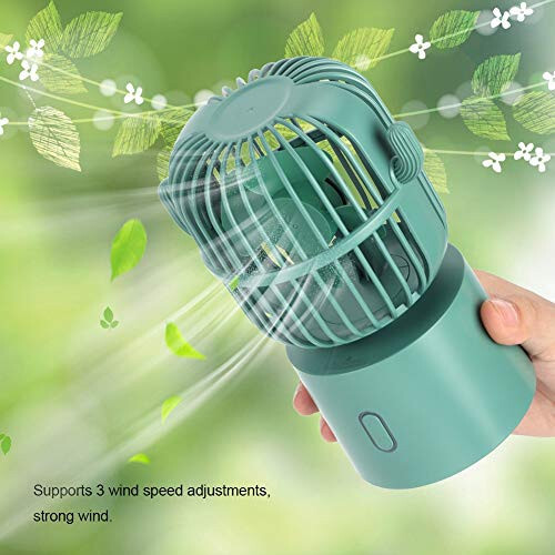 USB Desk Fan, 3 Speeds Adjustable Portable Cute Cactus Desktop Table Fan Two Ways Charging Wide-Angle Shaking Head Mini Personal Cooling Fan for Home, Office, Car, Desktop Decoration(Green) - 4