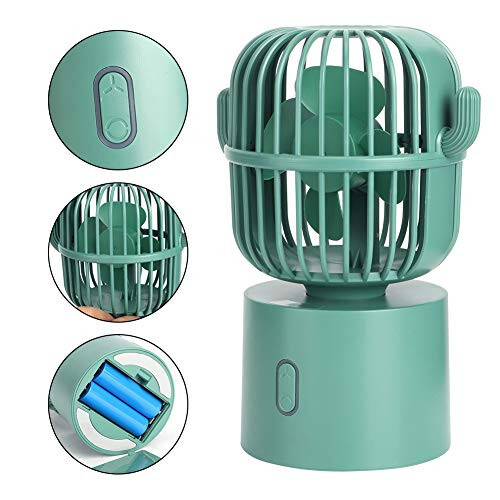 USB Desk Fan, 3 Speeds Adjustable Portable Cute Cactus Desktop Table Fan Two Ways Charging Wide-Angle Shaking Head Mini Personal Cooling Fan for Home, Office, Car, Desktop Decoration(Green) - 5