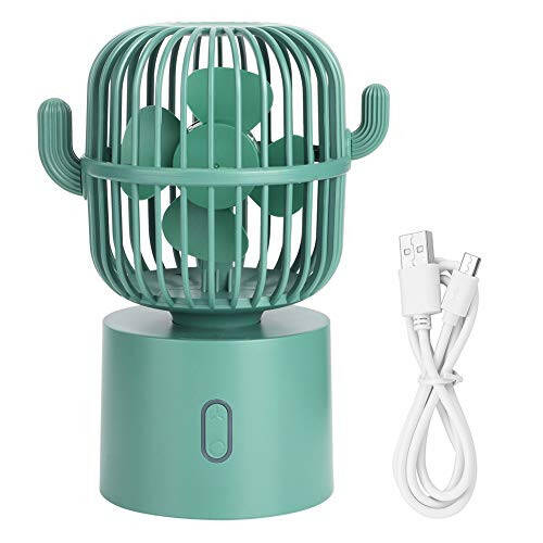 USB Desk Fan, 3 Speeds Adjustable Portable Cute Cactus Desktop Table Fan Two Ways Charging Wide-Angle Shaking Head Mini Personal Cooling Fan for Home, Office, Car, Desktop Decoration(Green) - 6