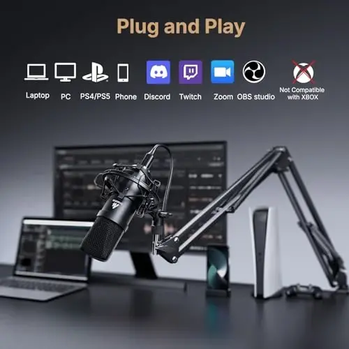 USB Mikrofon, MAONO 192KHZ/24Bit Plug & Play PC Kompyuter Podkast Kondensator Kardiyoid Metal Mikrofon Toʻplami Professional Ovoz Chipseti bilan Yozuv, Oʻyin, Ashula Aytish, YouTube (AU-A04) uchun - 5