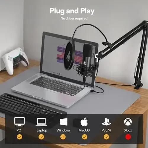 USB Mikrofon, MAONO 192KHZ/24Bit Plug & Play PC Kompyuter Podkast Kondensator Kardiyoid Metal Mikrofon Toʻplami Professional Ovoz Chipseti bilan Yozuv, Oʻyin, Ashula Aytish, YouTube (AU-A04) uchun - 4