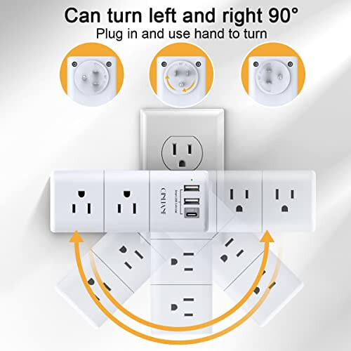 USB Outlet Extender Surge Protector - QINLIANF Multi Plug Outlet with Rotating Plug, 3-Sided Swivel Power Strip with 6 AC Spaced Outlet Splitter and 3 USB Ports (1 USB C) for Travel, Home, Office, ETL - 3