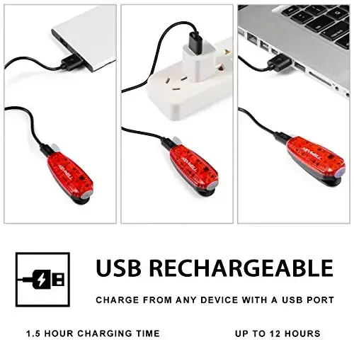 USB перезаряжаемые светодиодные фонари безопасности (2 шт.) - стробоскопы с зажимом для бега, для бегунов, бегунов трусцой, ходоков, детей, собак, велосипедные задние фонари - аксессуары повышенной видимости для светоотражающего снаряжения - 2