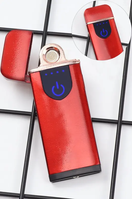 USB Rechargeable Touch Flameless Electronic Lighter-Red - 1