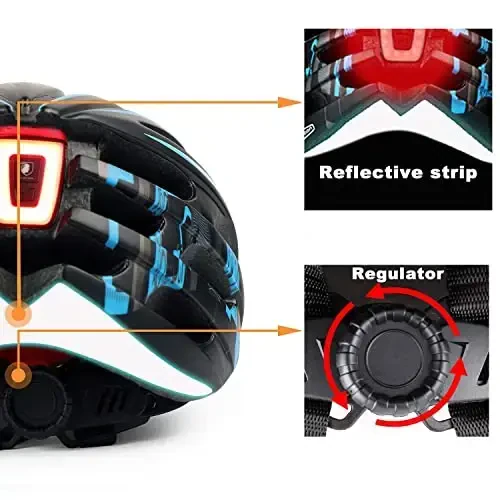 Shinmax Bike Helmet with USB Rechargeable Light & Detachable Magnetic Goggles UV Protective, Bicycle Helmet Men Women Mountain Road Adjustable Adult Cycling Helmet (WT-049) - 3