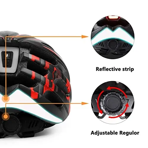 Shinmax Bike Helmet with USB Rechargeable Light & Detachable Magnetic Goggles UV Protective, Bicycle Helmet Men Women Mountain Road Adjustable Adult Cycling Helmet (WT-049) - 4