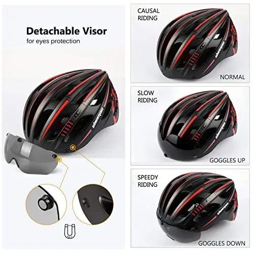 Shinmax Bike Helmet with USB Rechargeable Light & Detachable Magnetic Goggles UV Protective, Bicycle Helmet Men Women Mountain Road Adjustable Adult Cycling Helmet (WT-049) - 2