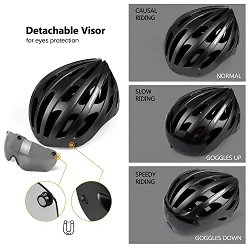 Shinmax Bike Helmet with USB Rechargeable Light & Detachable Magnetic Goggles UV Protective, Bicycle Helmet Men Women Mountain Road Adjustable Adult Cycling Helmet (WT-049) - 1