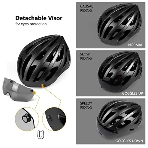 Shinmax Bike Helmet with USB Rechargeable Light & Detachable Magnetic Goggles UV Protective, Bicycle Helmet Men Women Mountain Road Adjustable Adult Cycling Helmet (WT-049) 