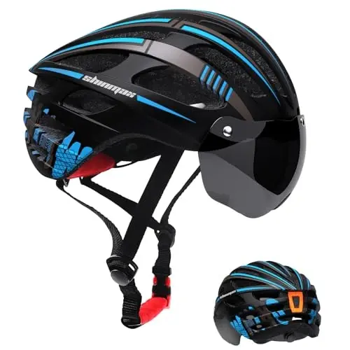 Shinmax Bike Helmet with USB Rechargeable Rear Light, Bicycle Helmet for Adult Men Women with Detachable UV400 Magnetic Goggles, Lightweight Cycling Helmet Adjustable, Mountain Road Biking Helmet - 1