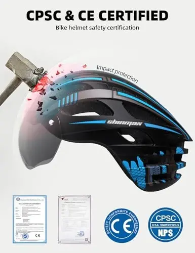 Shinmax Bike Helmet with USB Rechargeable Rear Light, Bicycle Helmet for Adult Men Women with Detachable UV400 Magnetic Goggles, Lightweight Cycling Helmet Adjustable, Mountain Road Biking Helmet - 2