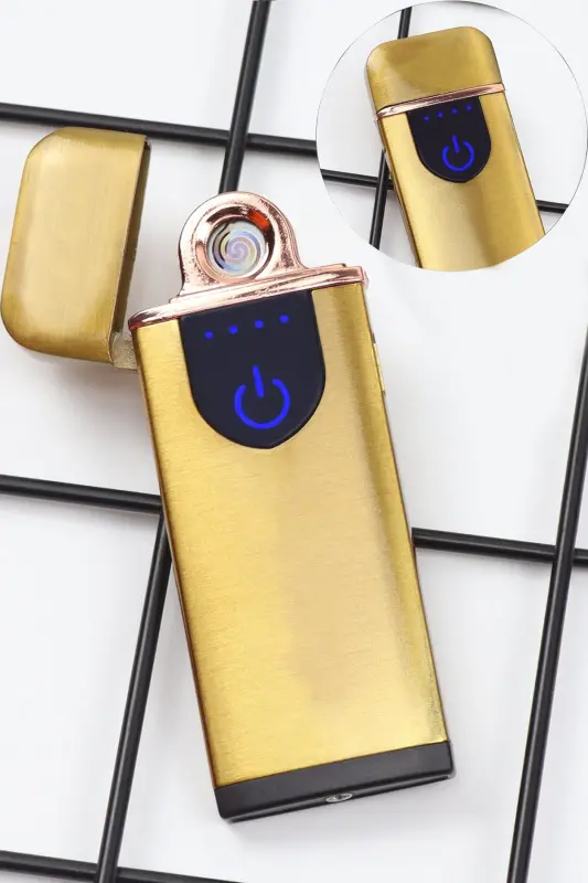 USB Şarjlı Dokunmatik Alevsiz Elektronik Çakmak-Gold - 1