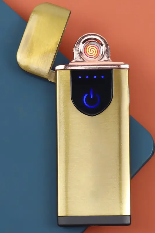 USB Şarjlı Dokunmatik Alevsiz Elektronik Çakmak-Gold - 3