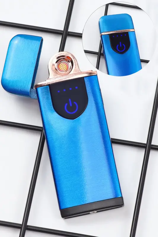 USB Şarjlı Dokunmatik Alevsiz Elektronik Çakmak-Mavi - TRENDMIYA