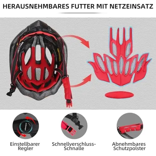 Shinmax Bike Helmet with USB Rechargeable Light & Detachable Magnetic Goggles UV Protective, Bicycle Helmet Men Women Mountain Road Adjustable Adult Cycling Helmet (WT-049) - 6