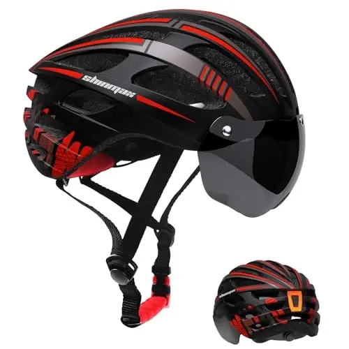 Shinmax Bike Helmet with USB Rechargeable Rear Light, Bicycle Helmet for Adult Men Women with Detachable UV400 Magnetic Goggles, Lightweight Cycling Helmet Adjustable, Mountain Road Biking Helmet 