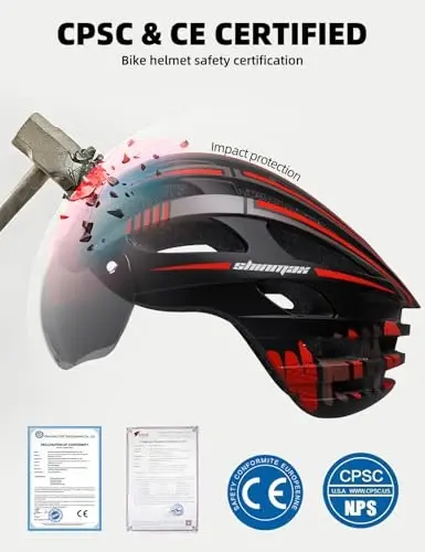 Shinmax Bike Helmet with USB Rechargeable Rear Light, Bicycle Helmet for Adult Men Women with Detachable UV400 Magnetic Goggles, Lightweight Cycling Helmet Adjustable, Mountain Road Biking Helmet - 2