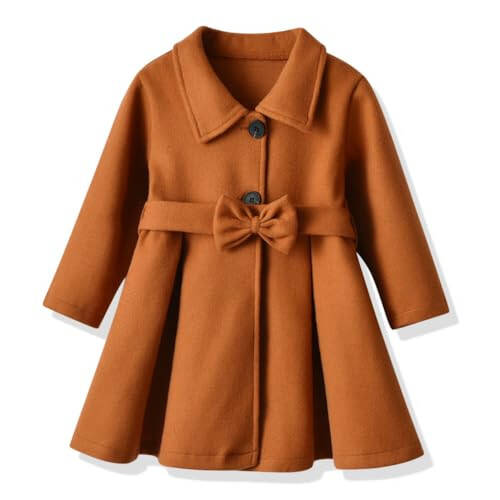 USKIDDK Toddler Baby Girl Clothes Jacket Coat Long Sleeve Solid Color Buttons Dress Coat Fall Winter Outfit - 1