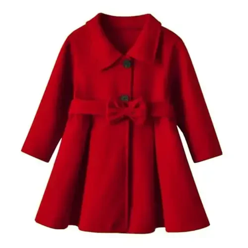 USKIDKK Toddler Baby Girl Clothes Jacket Coat Long Sleeve Solid Color Buttons Dress Coat Fall Winter Outfit 
