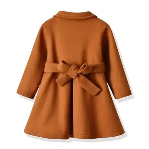 USKIDKK Toddler Baby Girl Clothes Jacket Coat Long Sleeve Solid Color Buttons Dress Coat Fall Winter Outfit - 3
