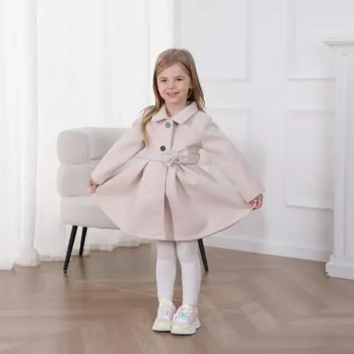 USKIDKK Toddler Baby Girl Clothes Jacket Coat Long Sleeve Solid Color Buttons Dress Coat Fall Winter Outfit - 3