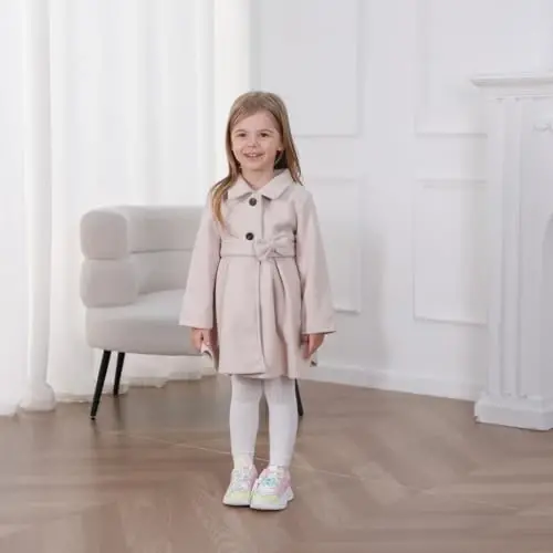 USKIDKK Toddler Baby Girl Clothes Jacket Coat Long Sleeve Solid Color Buttons Dress Coat Fall Winter Outfit - 2