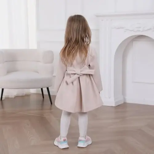 USKIDKK Toddler Baby Girl Clothes Jacket Coat Long Sleeve Solid Color Buttons Dress Coat Fall Winter Outfit - 5