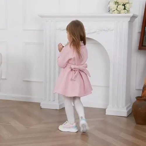 USKIDKK Toddler Baby Girl Clothes Jacket Coat Long Sleeve Solid Color Buttons Dress Coat Fall Winter Outfit - 3